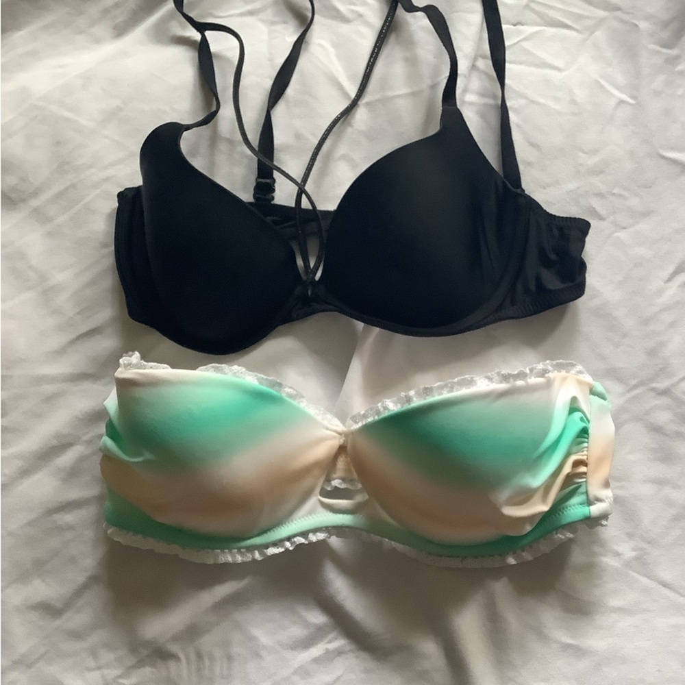 Victoria's Secret Black bra and Mint Bathing suit top